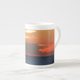 Sonnenuntergang Wolken und Segelboot Seascape Porzellantasse