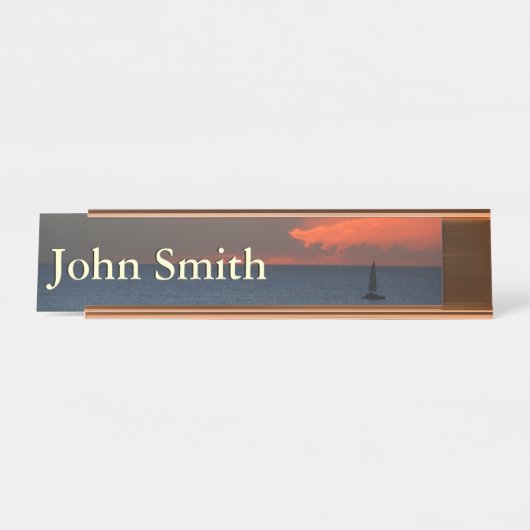 Sonnenuntergang Wolken und Segelboot Seascape Schreibtischnamensplakette (Vorderseite )