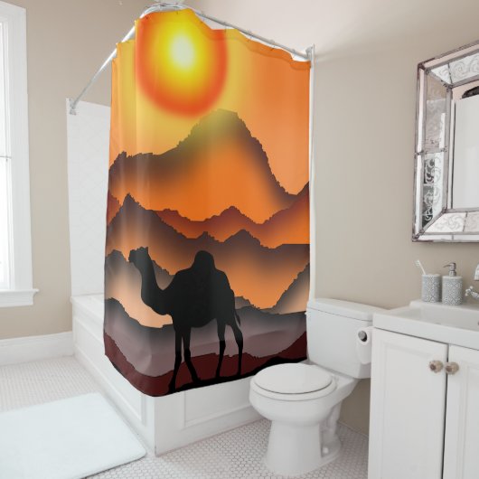Sonnenuntergang Wüste Kamel Duschvorhang (Beispiel)