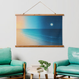 Sonnenuntergang zum Mondlichtmeer Wandteppich Mit Holzrahmen