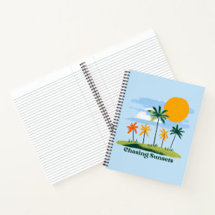 Sonnenuntergänge im Retro-Stil mit tropischen Palm Notizblock