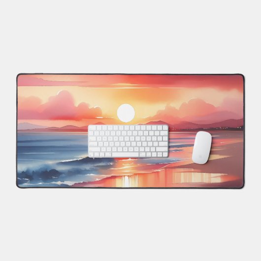 Sonnenuntergänge im Wasser über Sandstränden Schreibtischunterlage (Tastatur & Maus)