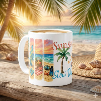 Sonnenuntergänge und langsame Tage Tropische Stran Kaffeetasse