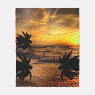 SONNENUNTERGÄNGE VERFOLGEN OZEAN-LANDSCHAFT NATUR FLEECEDECKE