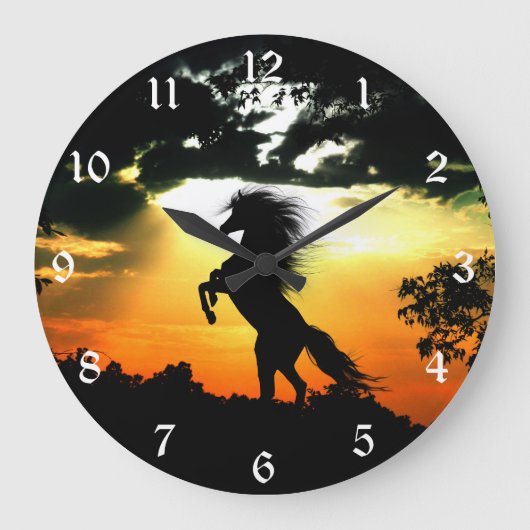 SonnenuntergangpferdeSilhouette Große Wanduhr (Vorderseite)