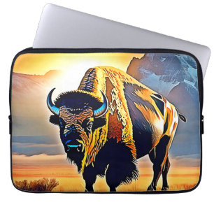 Sonnenuntergangs-Berg-Bison-Kunstdesign Laptopschutzhülle