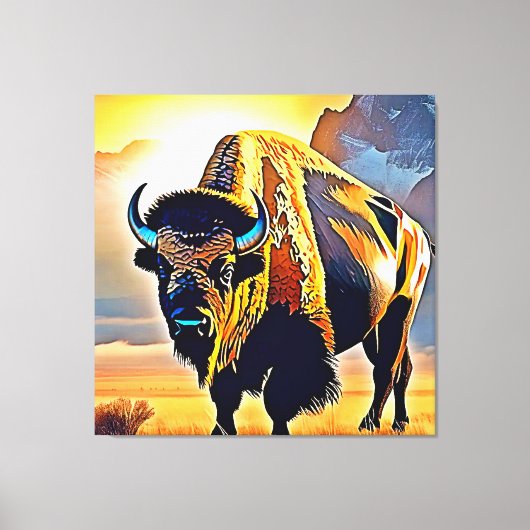 Sonnenuntergangs-Berg-Bison-Kunstdesign Leinwanddruck (Vorderseite)