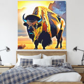 Sonnenuntergangs-Berg-Bison-Kunstdesign Leinwanddruck (Insitu (Schlafzimmer))