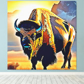 Sonnenuntergangs-Berg-Bison-Kunstdesign Leinwanddruck (Insitu (Holzboden))