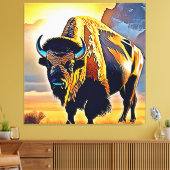 Sonnenuntergangs-Berg-Bison-Kunstdesign Leinwanddruck (Insitu (Wohnzimmer))