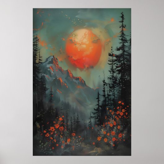 Sonnenuntergangs-Berglandschaft-Kunstposter, Botan Poster (Vorne)