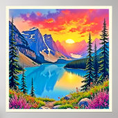 Sonnenuntergangs-Bergsee-Majestät-Kunst Poster (Vorne)