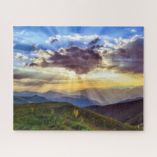 Sonnenuntergangs-Bergszene-Landschaft-Puzzle Puzzle (Horizontal)