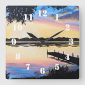 Sonnenuntergangs-Dock Quadratische Wanduhr (Vorderseite)