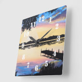 Sonnenuntergangs-Dock Quadratische Wanduhr (Winkel)
