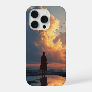Sonnenuntergangs-Einsamkeit: Frau im roten Kleid iPhone 15 Pro Hülle