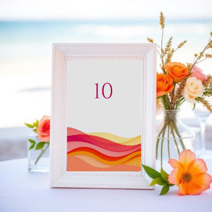 Sonnenuntergangs-Farben-Wellen Moderne Hochzeit Tischnummer