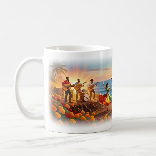 Sonnenuntergangs-Fiesta am Meer Feier-Mug Kaffeetasse (Links)
