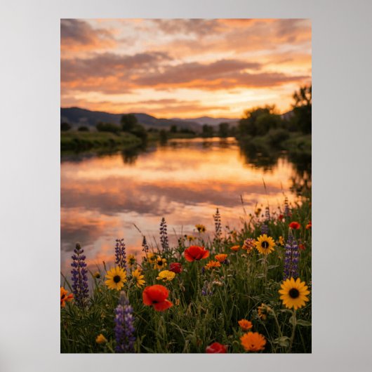 Sonnenuntergangs-Flusslandschaftsposter Poster (Vorne)