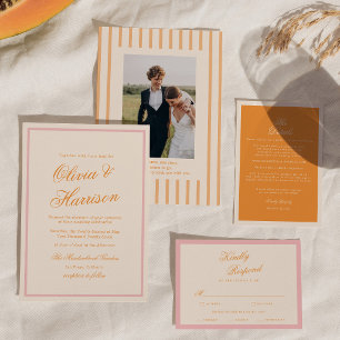 Sonnenuntergangs-Glanz Orange Pink Streifen Hochze Einladung