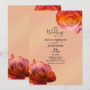 Sonnenuntergangs-Glanz Rosa und Orange Rosen Flora Einladung