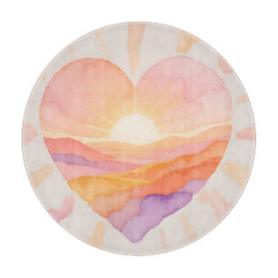 Sonnenuntergangs-Herz-Aquarell-Serenität Schneidebrett