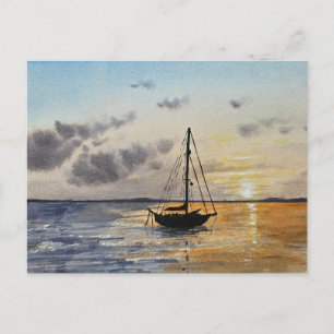 Sonnenuntergangs-Himmel-Aquarellmalerei Feiertagspostkarte