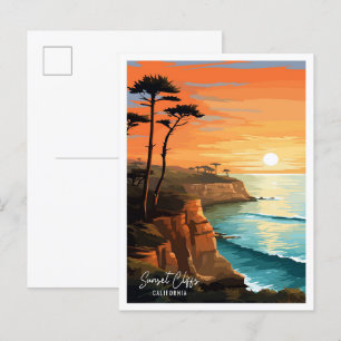 Sonnenuntergangs Klippen Kalifornien Reise Illustr Postkarte