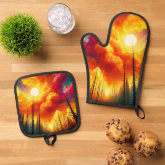 Sonnenuntergangs-Kunst Ofenhandschuh & Topflappen-Set