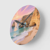 Sonnenuntergangs-Meereshöhlen-Paradies Runde Wanduhr (Winkel)