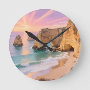 Sonnenuntergangs-Meereshöhlen-Paradies Runde Wanduhr