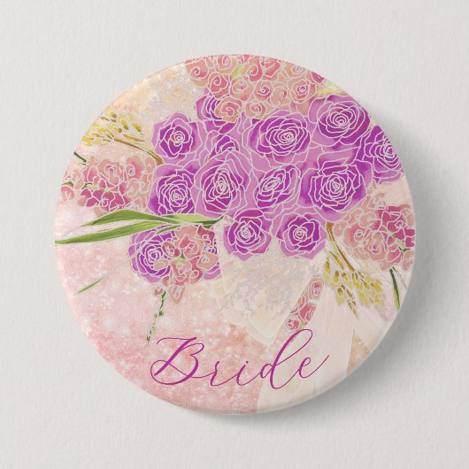 Sonnenuntergangs-Rosa-Bogen-Rosenstrauß Brautstrau Button (Vorderseite)