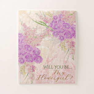Sonnenuntergangs-Rosé-Rosenbouquet-Blumenmädchen Puzzle