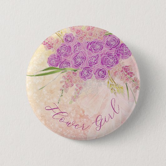 Sonnenuntergangs-Rosen-Schimmer-Bogen-Blumenmädche Button (Vorderseite)