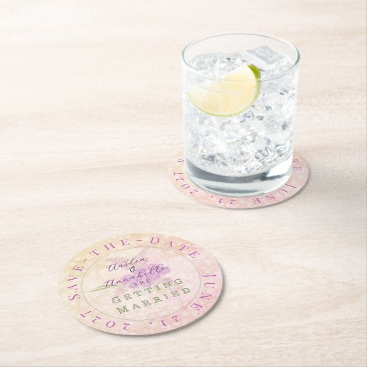 Sonnenuntergangs-Rosen-Schimmer-Bogen-Blumenstrauß Runder Pappuntersetzer (Vor Ort)