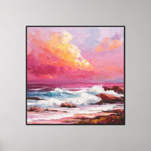 Sonnenuntergangs-Seelandschaft mit Wellen und fels Leinwanddruck