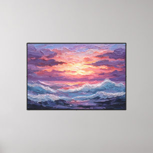 Sonnenuntergangs-Seelandschaft-Ölgemälde – Abstrak Leinwanddruck