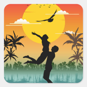 Sonnenuntergangs-Silhouette Liebhaber Sommer Stimm Quadratischer Aufkleber