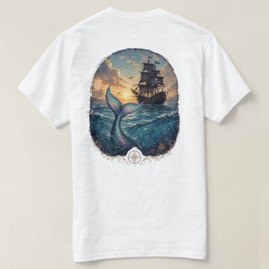 Sonnenuntergangs-Sirene & Schatten T-Shirt (Design Rückseite)