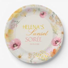 Sonnenuntergangs-Soirée Pastell-Blumen Pink, Orang Pappteller