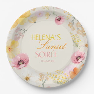 Sonnenuntergangs-Soirée Pastell-Blumen Pink, Orang Pappteller