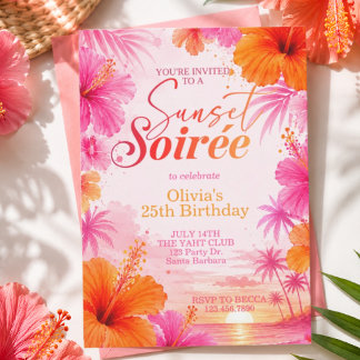 Sonnenuntergangs-Soirée Tropicaler Geburtstag, Son Einladung
