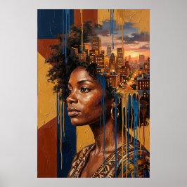 Sonnenuntergangs-Stadtbild Afrofuturismus Schwarze Poster