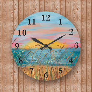 Sonnenuntergangs-Strandbild rund (groß) Wanduhr