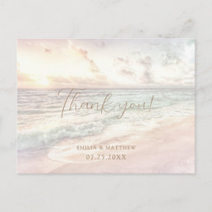 Sonnenuntergangs-Strandhochzeit-Dankeskarten-Postk Postkarte