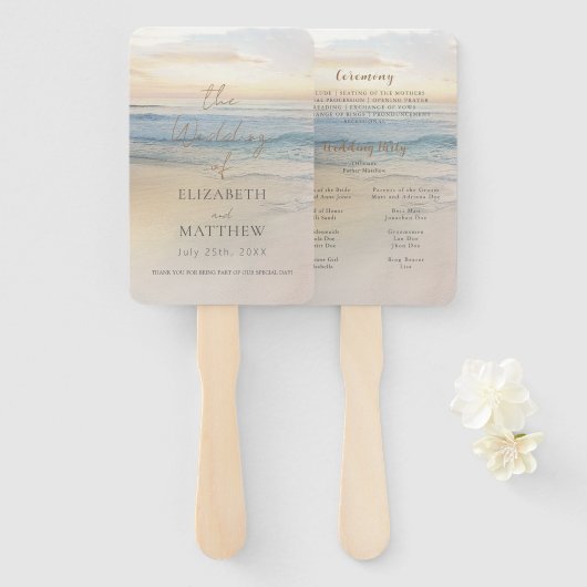 Sonnenuntergangs-Strandhochzeit Fächer (Vorne und Hinten)