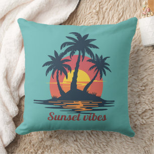 Sonnenuntergangs-Vibes Tropische Palmen Strand Mee Kissen
