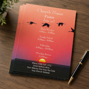 Sonnenuntergangs-Vögel Kirche Flyer, Tritt uns bei Flyer