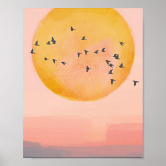 Sonnenuntergangs Vögel Poster