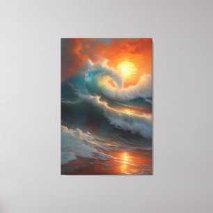 Sonnenuntergangs-Welle: Meisterwerk der Ozeanwelle Leinwanddruck
